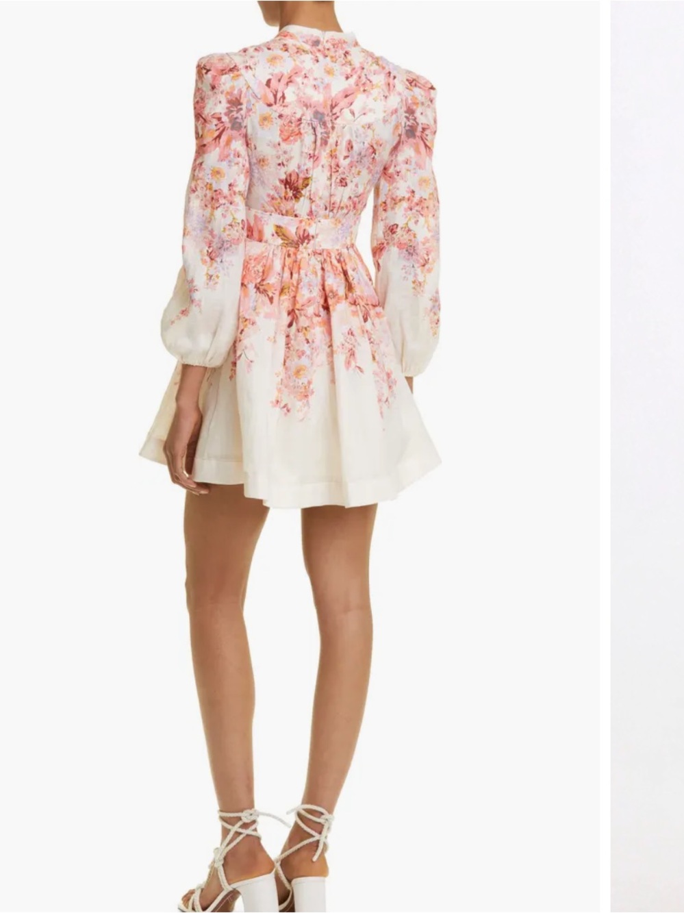 Zimmermann Pink and White Floral Puff-Sleeve Devi plunge Mini Dress - Picture 2 of 16